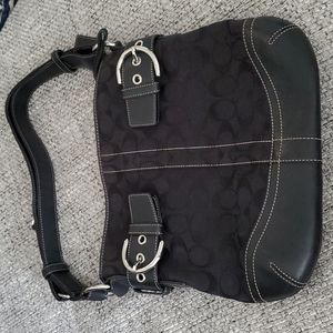 Coach all Black logo canvas and leather shoulder bag